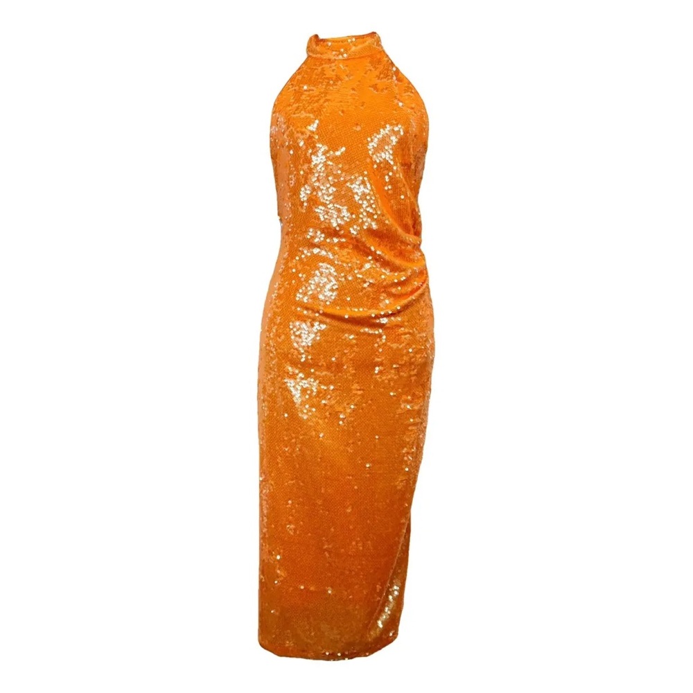 Caroline Constas Orange Sequin Midi Dress